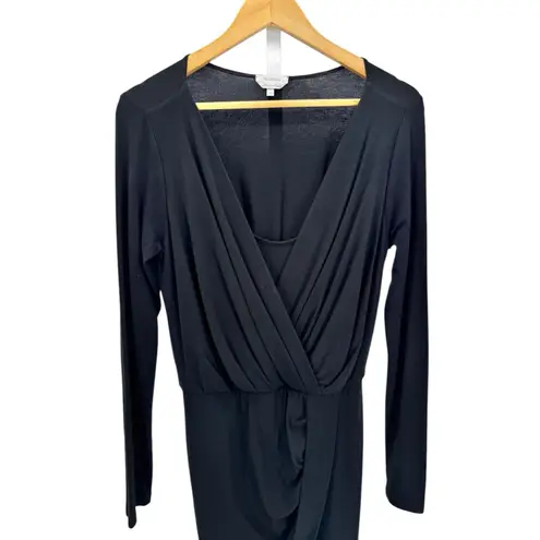 Max Mara  Dress Women Medium‎ 8 42 Surplice Black Knit Faux Wrap Ruched Italy