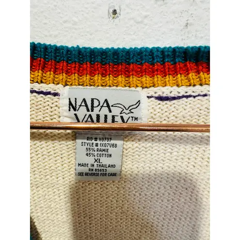 Vintage Napa Valley Rainbow Aztec Copper Button Sweater Vest Size Extra Large