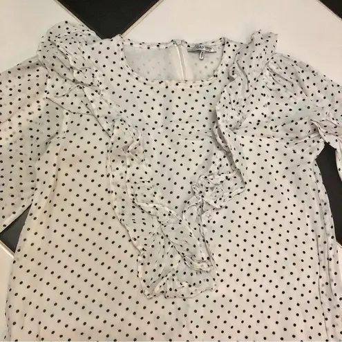 Ganni Tiny Polka Dot Mini Ruffle Victorian Dress Long Sleeve Ruffles White Black