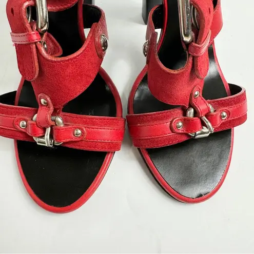 Balmain Giuseppe Zanotti For Red Suede Buckle Strappy Sandals Size 38