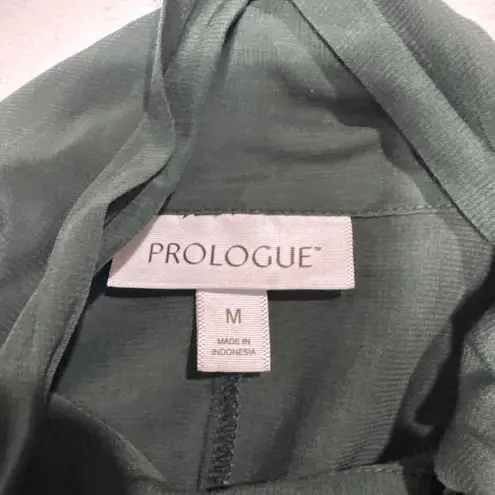 Prologue Tie Neck Blouse Womens M Green Long Sleeves Elegant Flatering Top