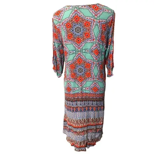Democracy boho medallion teal and off red orangish paisley print 3/4 sleeves wit