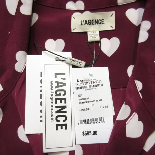 L'Agence NWT Cameron in Redwood Heart Print Silk Belted Maxi Shirt Dress XS