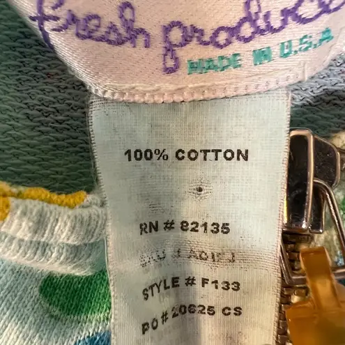 Fresh Produce Floral Sky Blue Zip Crew Neck Sweater Women's Large – Small Flaw