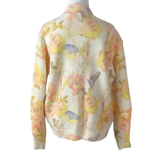 Bartolini Italian Alpaca Mohair Floral Open Front Cardigan Sweater Medium Dainty Yellow