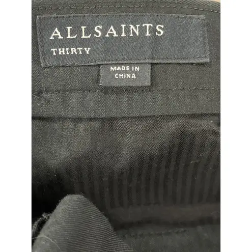 AllSaints Women’s Tapered Cropped Linen Cotton Blend Pants Black 30