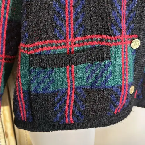 Tally Ho Vintage 1990s Y2K Plaid Tartan Button Down Cardigan Sweater Wool Medium Green