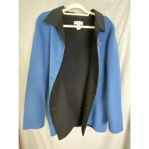 Pendleton Vintage Merino Wool Blend Coat Blue Black Button Front Blazer Tall S