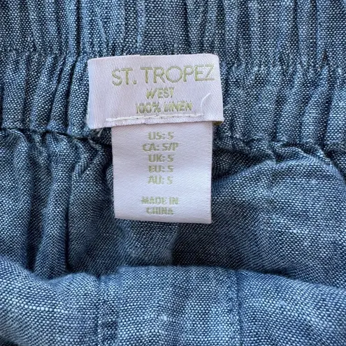 St. Tropez Chambray Blue Linen Button Front Midi Skirt Size Small