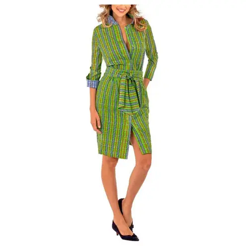 Gretchen Scott Breezy Blouson Sunshine Plaid Green Dress Size Small