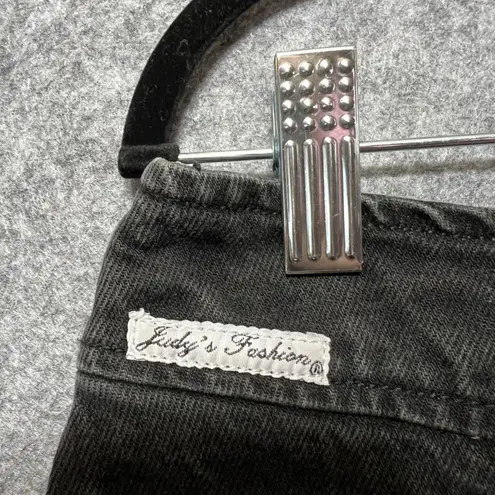 Vintage Judy's Fashion Black Denim Mini Skirt 90s Y2K Grunge Size 13 Zip Back