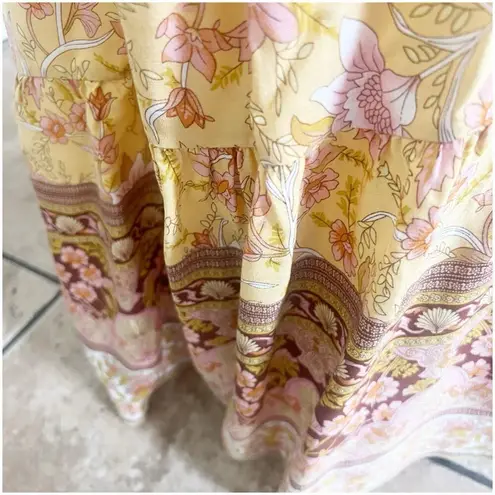 Boutique Halter Tied Maxi Dress Size Medium Floral Longline Yellow Cottage