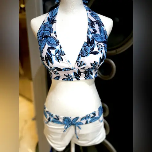 NWOT Women's Sporty Two Piece Swimsuit Halter Push Up Top w/ Shorts Size:Large Blue