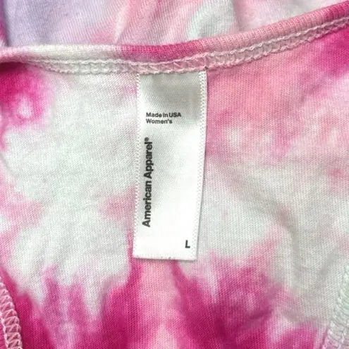 American Apparel  Pink White Tie Dye Scoop Neck Racer Back Activewear Tank Top L