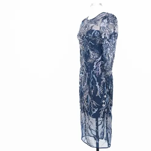 Dress the Population | New! Elegant Navy Sophia Dress with Embroidered Sequins