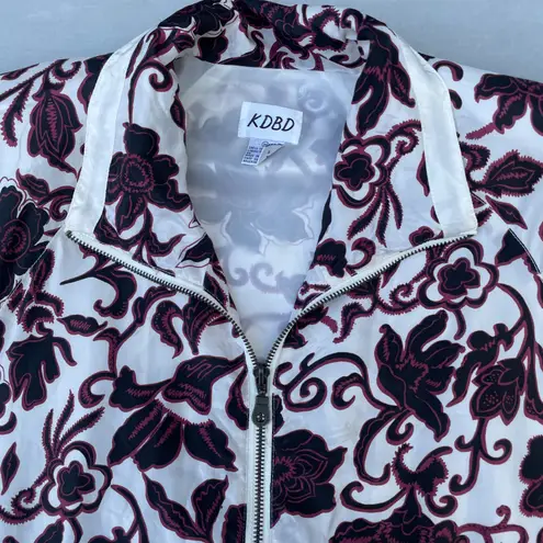 Vintage 90s KDBD White Black Floral Silk Zip Up Jacket Size M