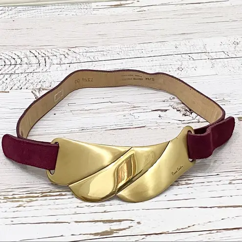 Pierre Cardin Vintage 80s Magenta Suede Leather Buckle Belt Size S/M Waist 27