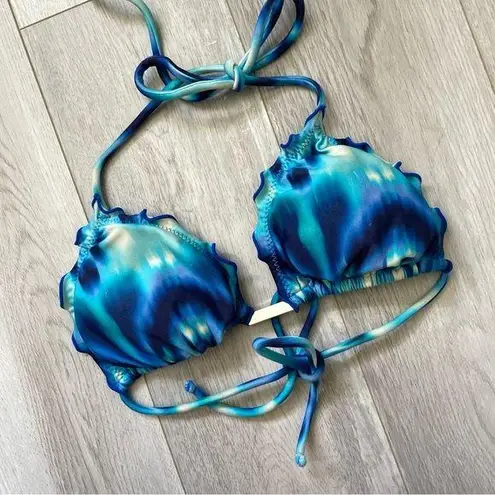 Vix Paula Hermanny Bikini Top ruffle trim womens Blue (medium) bright swim beach