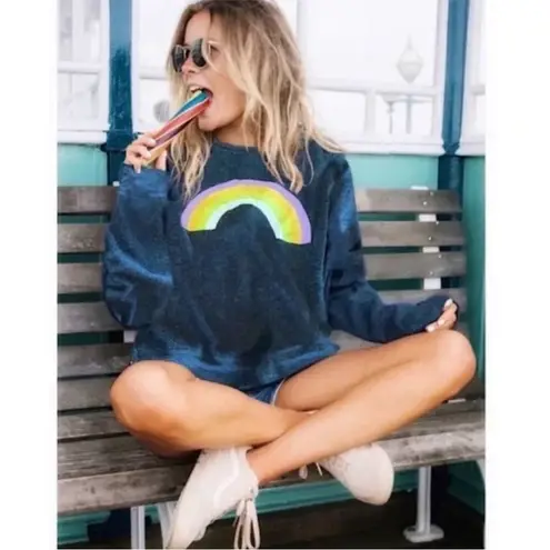 Wildfox  Over The Rainbow Baggy Beach Jumper Freedom Sommers Crew Sweatshirt Blue