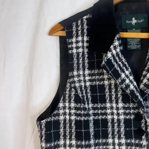 Hunt Club Tweed Plaid Sleeveless Vest Velvet Collar Size 14 Classic Preppy Layer