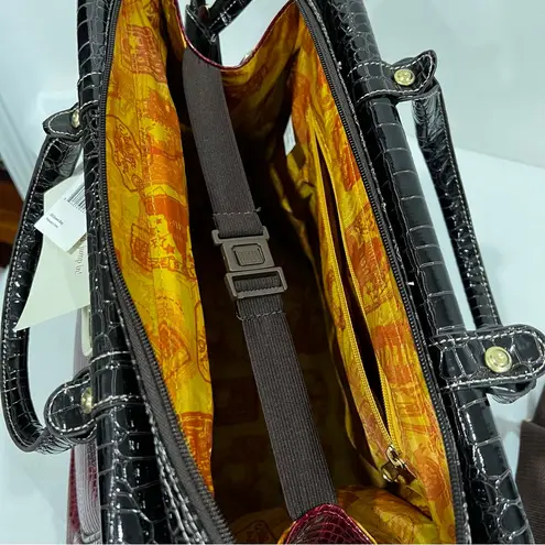 Samantha Brown Burgundy Brown Glazed Croc Embossed Travel Tote Bag Carry