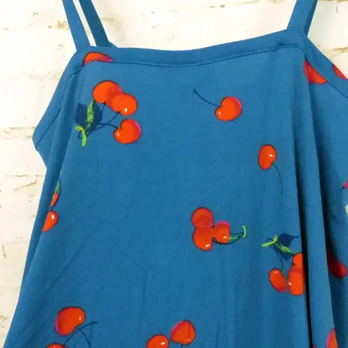 Modcloth  Cherry Bomb Tank Top Womens XS Blue Easy Like a Summer Morning Coquette