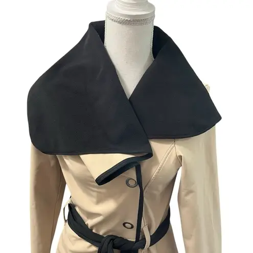 KARMA Fleece Lined Waist Length Wrap Tie Trench Coat Jacket Metal Snaps XS Black