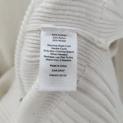 T by Talbots Womens Sweater Large Ivory Drawstring Cowlneck Waffle Knit Pullover White