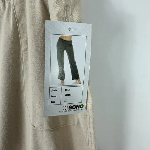 Ci Sono  Linen‎ Pants XL Khaki Wide Leg Pull On Drawstring Waist Coastal Resort - Image 4