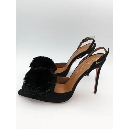 Aquazzura powder puff suade sling back heels EU 37 Black Size 6
