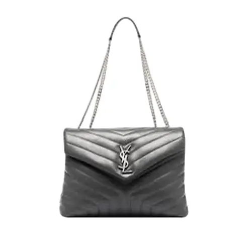 Saint Laurent Medium Loulou Quilted Leather Bag in Storm w/Silver Hardware
