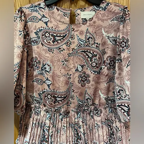 MELLODAY Layered Tiered Ruffle Chiffon Pink Paisley Lined Mini Dress Size XS