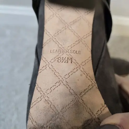 LAMB Gray Suede Scrunched Leather Stiletto Bootie Boots Size 8.5