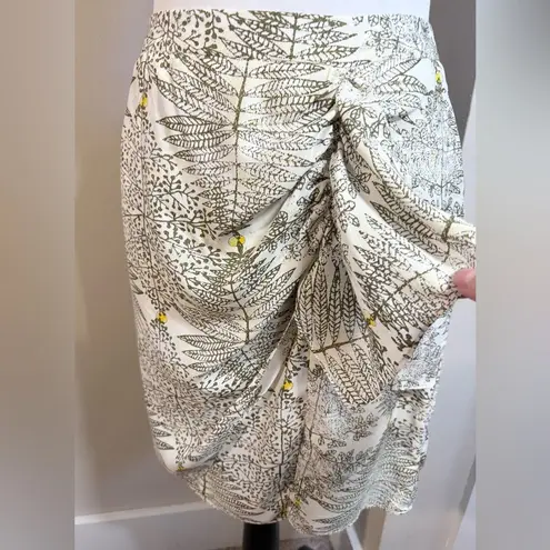 MCGINN Front Ruffle Faux Wrap Fern Print Flirty Mini Career Skirt Womens 8💚 Green