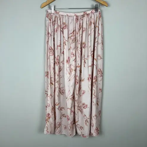 T Tahari Maxi Skirt Womens Large Cream Pink Floral A-Line Stretch Lightweight L