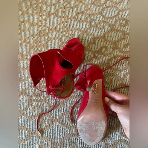 Aquazurra Sexy Thing Red Suede Stiletto High Heel Cut Out Sandals Size 37