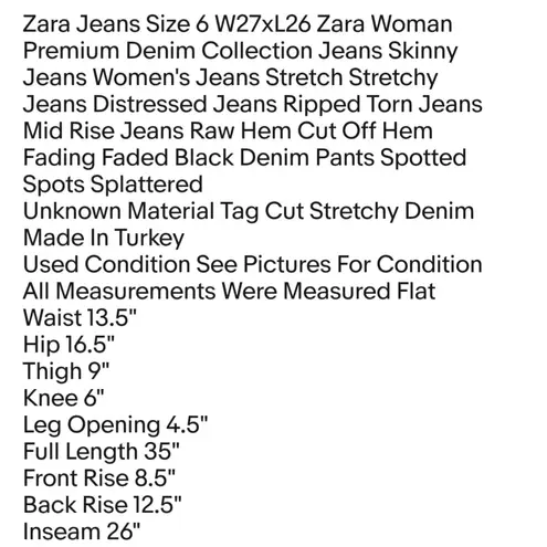  Jeans Size 6 W27xL26 Zara Woman Premium Denim Collection Jeans Skinny Jeans