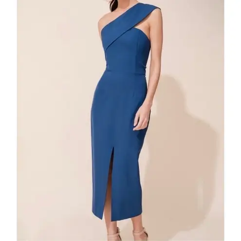 Yumi Kim NWT That Jazz Ink Blue One Shoulder Crepe Sheath Midi Dress Medium