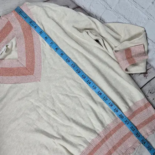 Treasure & Bond Treasure Bond Womens V Neck Sweater Medium Beige Pink Striped Sparkle Knit Top