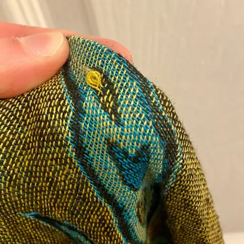 Blue Green Floral Indian Pashmina Wrap Scarf Fringe Tassel Womens One Size