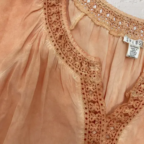 Spense Boho Blouse XL ๐งก Sweet Citrus Crochet Split Neck Ruffle Sleeve NWOT Orange