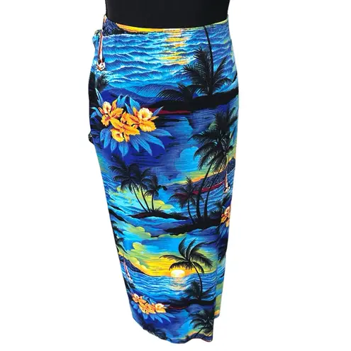 VTG SANANA'S Maxi skirt Size Medium Tropical Print Resort wear Y2K Swim Coverup Blue