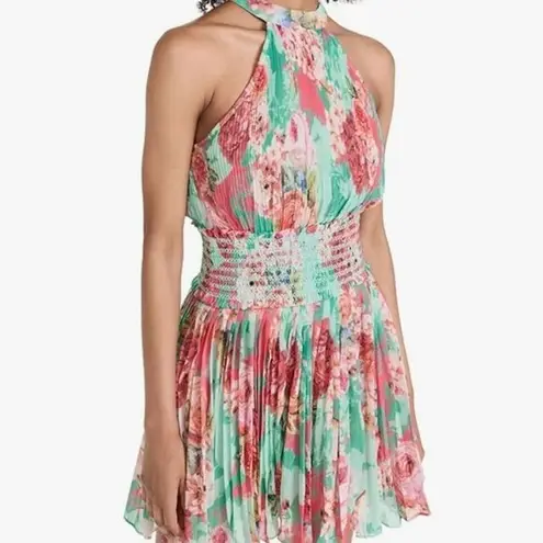 Rococo Sand Pleated Floral Mini Dress Womens Size Small NEW Green