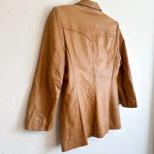 Karen Silton 70s Authentic Vintage 100% Leather Western Blazer Jacket Camel Tan Size 8