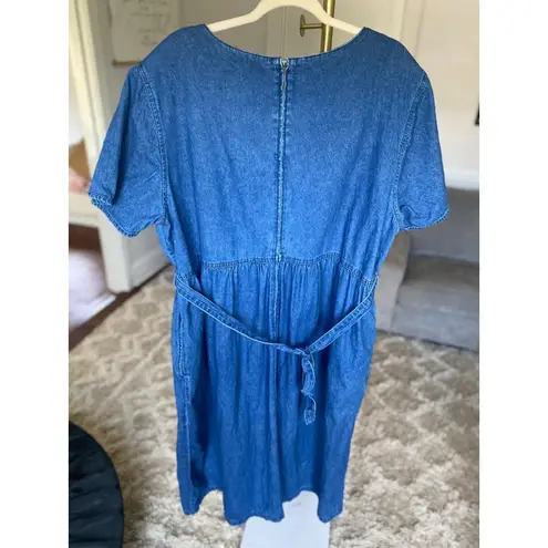 Erika Vintage Denim Maxi Dress Floral Embroidery Cottagecore V Neck Prairie Boho