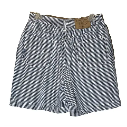 Vintage Kikomo Blue White Checkered Print Denim Shorts 1990s 28 Inch Waist