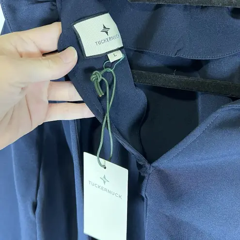 Tuckernuck NEW Navy Faye Preppy Bow Ruffle Collar 3/4 Sleeve Blouse Size Large Blue