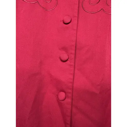 Style Works Women’s Size 14 Red Long Button Front Embroidered Dress Coat Jacket