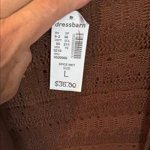 Roz & Ali NWT Brown 3/4 Sleeve Ribbed with Crochet Back Cardigan Size Large