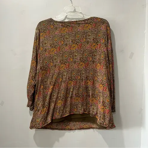 Sigrid Olsen Top Womens Size 3XL Blouse Layered Floral Earthy Lace Green Orange